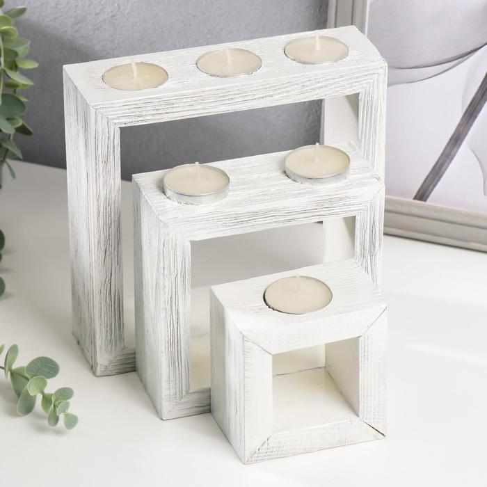 Подсвечник со свечой "Квадраты" прованс d=20 см, 15 см, 10 см