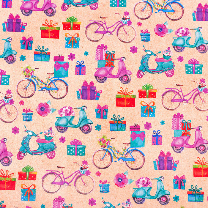 Бумага упаковочная крафтовая «Велосипедная прогулка», 50 × 70 см