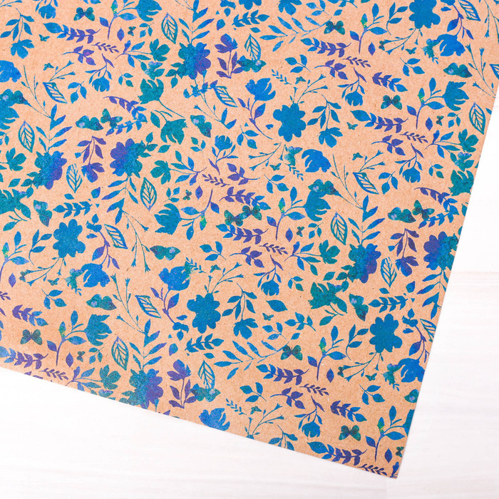 Бумага упаковочная крафтовая «Синие листья», 50 × 70 см