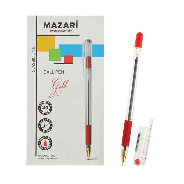 Ручка шариковая GOLD, узел 0.5 мм, чернила красные, с резиновым грипом