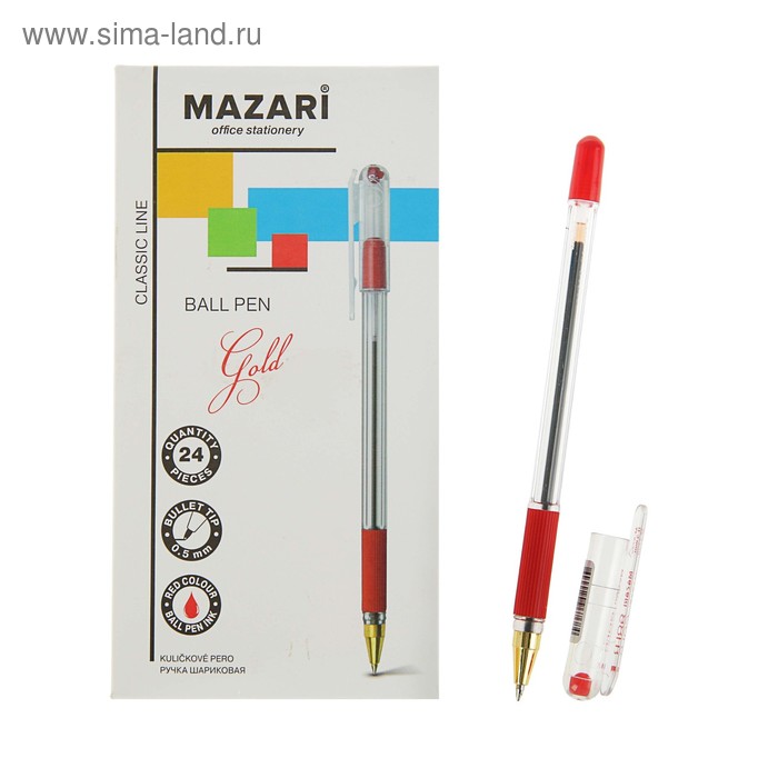 Ручка шариковая GOLD, узел 0.5 мм, чернила красные, с резиновым грипом