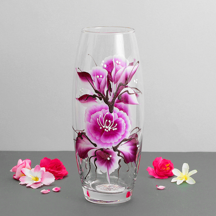 Ваза "Цветы абрикоса" прозрачная, сиреневая, d-7,5 см