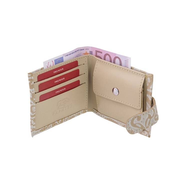 Кошелёк женский на кнопке раскладной,1 отдел для купюр, для монет, для кредитных карт, цвет бежевый