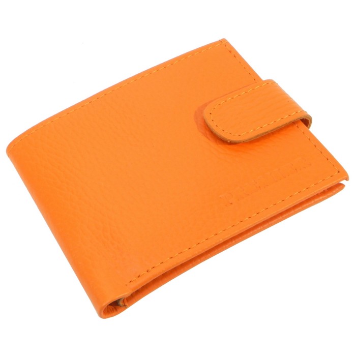 Кошелёк женский на кнопке раскладной,1 отдел для купюр, для монет, для кредитных карт, цвет оранжевый