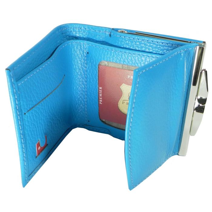 Кошелёк женский на кнопке раскладной,1 отдел для купюр, для монет, для кредитных карт, цвет голубой