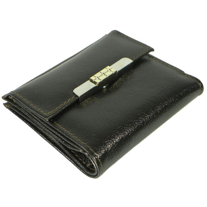 Кошелёк женский на кнопке раскладной,1 отдел для купюр, для монет, для кредитных карт, цвет чёрный