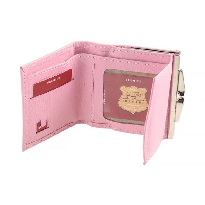 Кошелёк женский на кнопке раскладной,1 отдел для купюр, для монет, для кредитных карт, цвет розовый