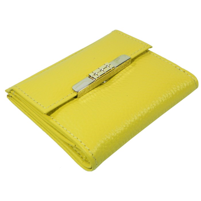 Кошелёк женский на кнопке раскладной,1 отдел для купюр, для монет, для кредитных карт, цвет жёлтый