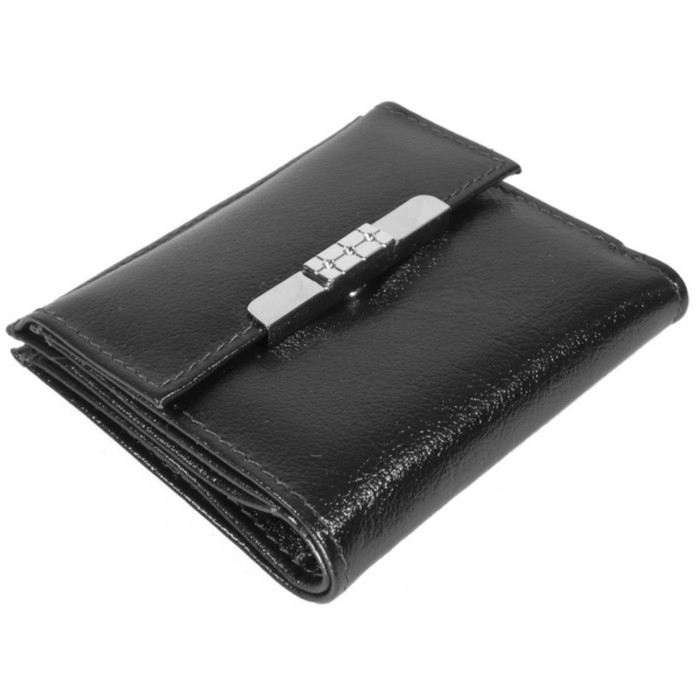 Кошелёк женский на кнопке раскладной,1 отдел для купюр, для монет, для кредитных карт, цвет чёрный