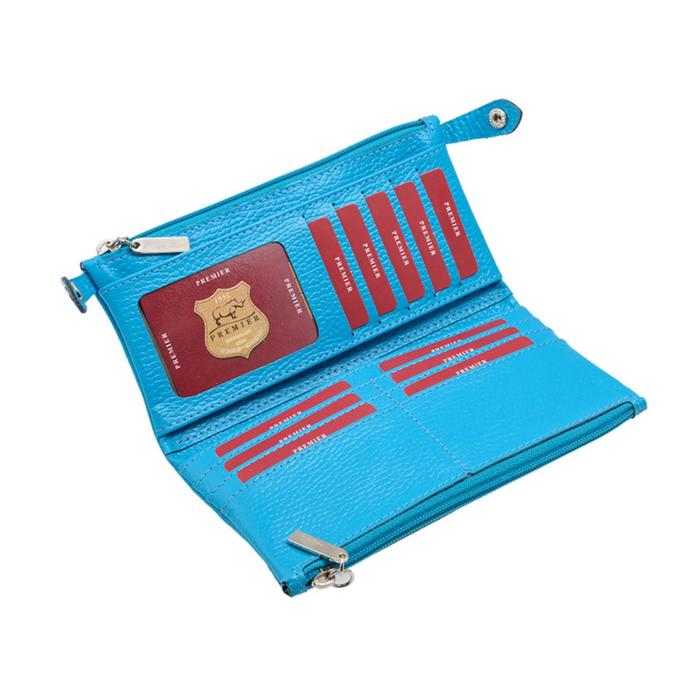 Кошелёк женский, 2 отдела для купюр, для монет, для кредитных карт, цвет голубой