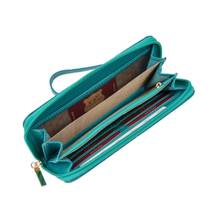 Кошелёк женский на молнии, 3 отдела для купюр, для монет, для кредитных карт, цвет бирюзовый