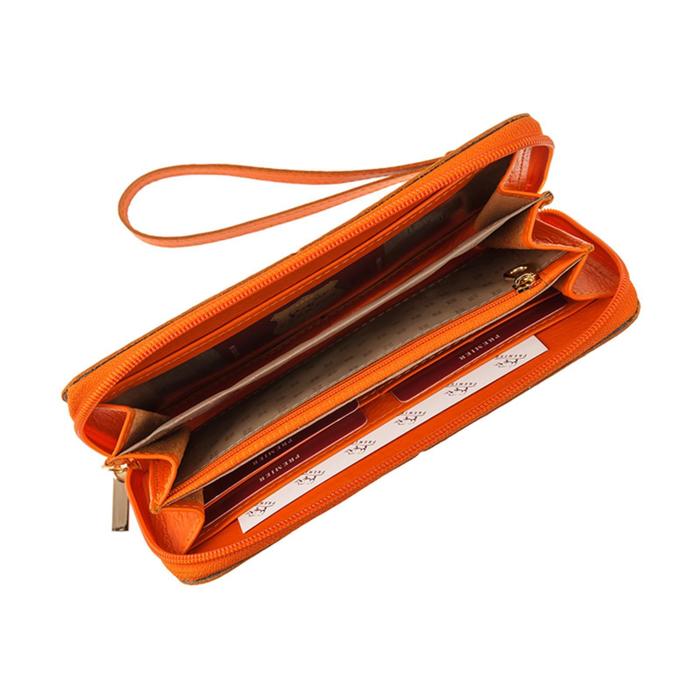Кошелёк женский на молнии, 3 отдела для купюр, для монет, для кредитных карт, цвет оранжевый
