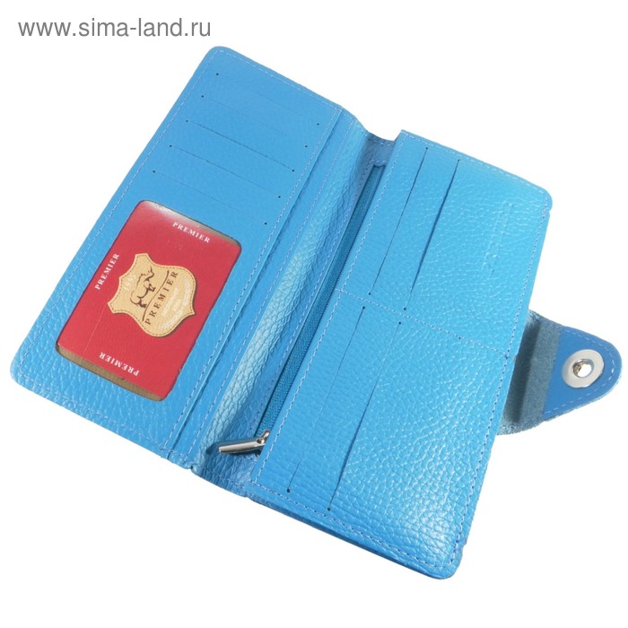 

Кошелёк женский на кнопке, 2 отдела для купюр, для монет, для кредитных карт, цвет голубой