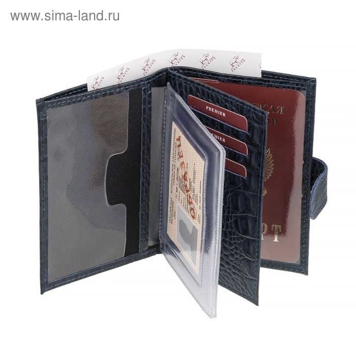 

Обложка для автодокументов, отдел для паспорта, отдел для купюр, цвет синий