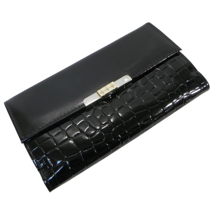 Кошелёк женский на кнопке, 2 отдела для купюр, для монет, для кредитных карт, цвет чёрный