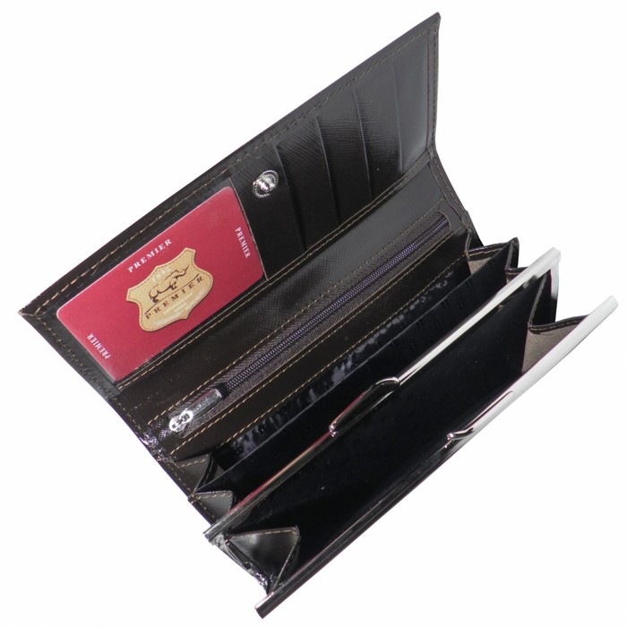 Кошелёк женский на кнопке, 2 отдела для купюр, для монет, для кредитных карт, цвет чёрный