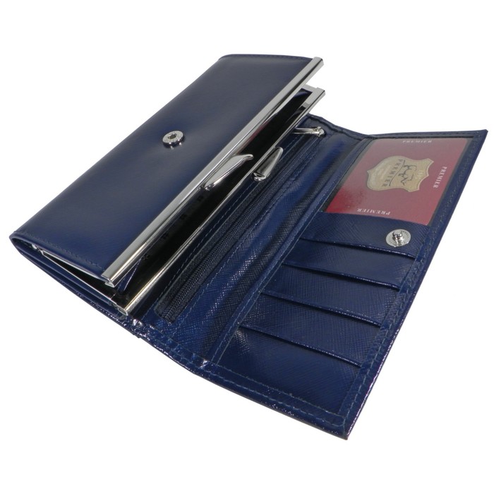 Кошелёк женский на кнопке, 2 отдела для купюр, для монет, для кредитных карт, цвет синий