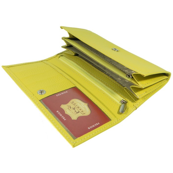 Кошелёк женский на кнопке, 2 отдела для купюр, для монет, для кредитных карт, цвет жёлтый