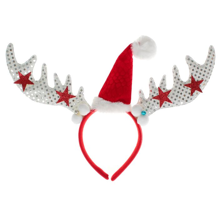 Карнавальный ободок "Рожки с колпаком", цвет белый со звездами