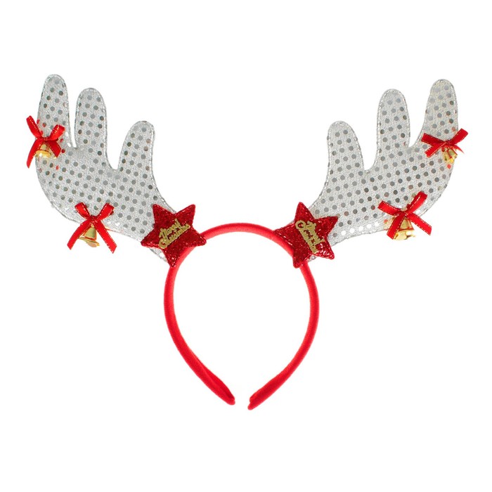 Карнавальный ободок "Рожки", цвет белый со звездами и колокольчиками