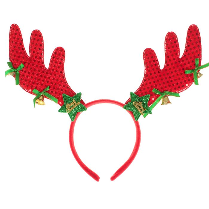 Карнавальный ободок "Рожки", цвет красный со звездами и колокольчиками