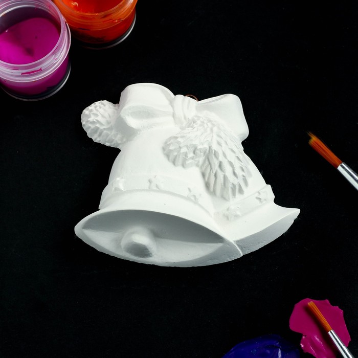 Фигурка под раскраску (с подвесом) "Колокольчик с еловой веткой"  7х7 см, белая