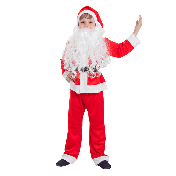 Детский карнавальный костюм "Санта-Клаус", колпак, куртка, штаны, борода, р-р 34, рост 134-140 см