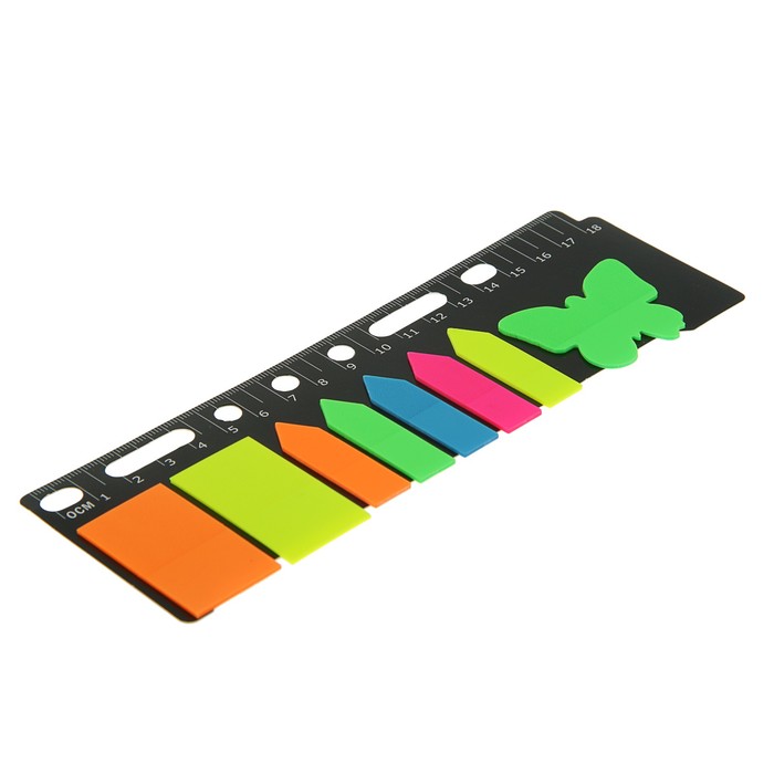 Набор блоков с липким краем 1 фигурный блок 20 листов, 5 блоков по 20 листов 44х12 мм, 2 блока по 20 листов 25х44 мм, флуоресцентные