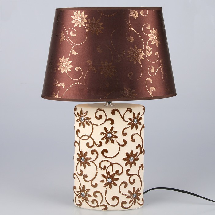 Светильник настольный "Узор цветов" бело- коричневый 1x40W E27 21x30x46 см