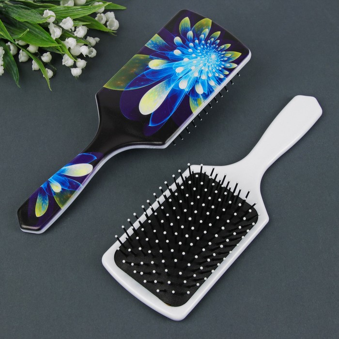 Расчёска массажная "Лунный цветок", широкая, цвет чёрный