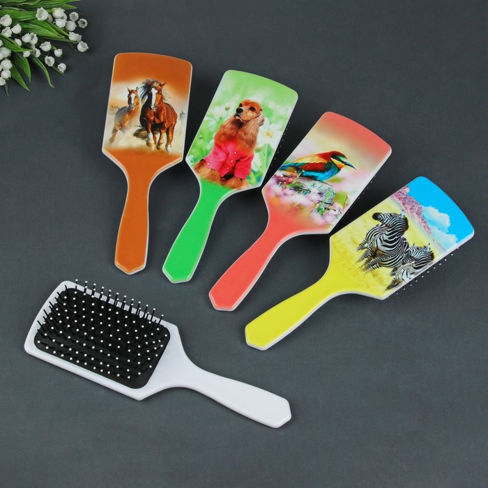 Расчёска массажная "Животный мир", широкая, цвет чёрный