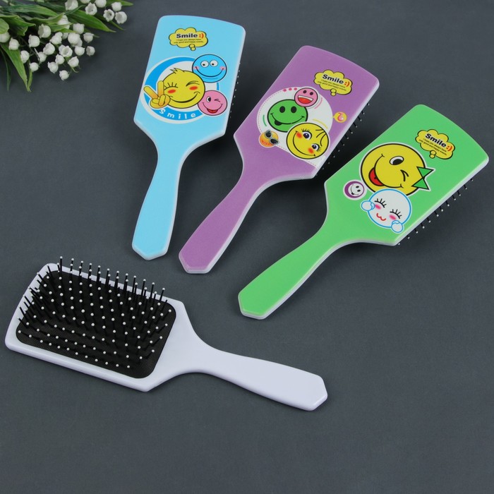 Расчёска массажная "Смайлы", широкая, цвет чёрный