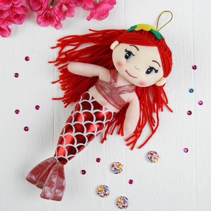 Мягкая игрушка кукла &quot;Русалочка&quot; цветочек на голове, цвета МИКС