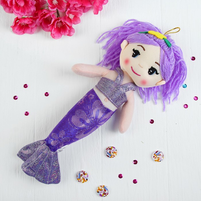 Мягкая игрушка кукла "Русалочка" цветочек на голове, цвета МИКС