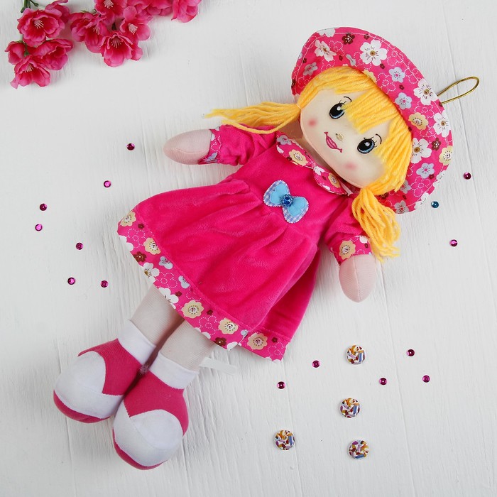 Мягкая игрушка кукла "Девочка" цветочная панамка, цвета МИКС