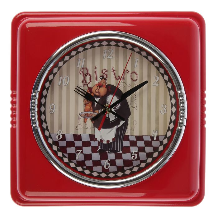 Часы настенные "Поварёнок", рама квадрат красная 30*30