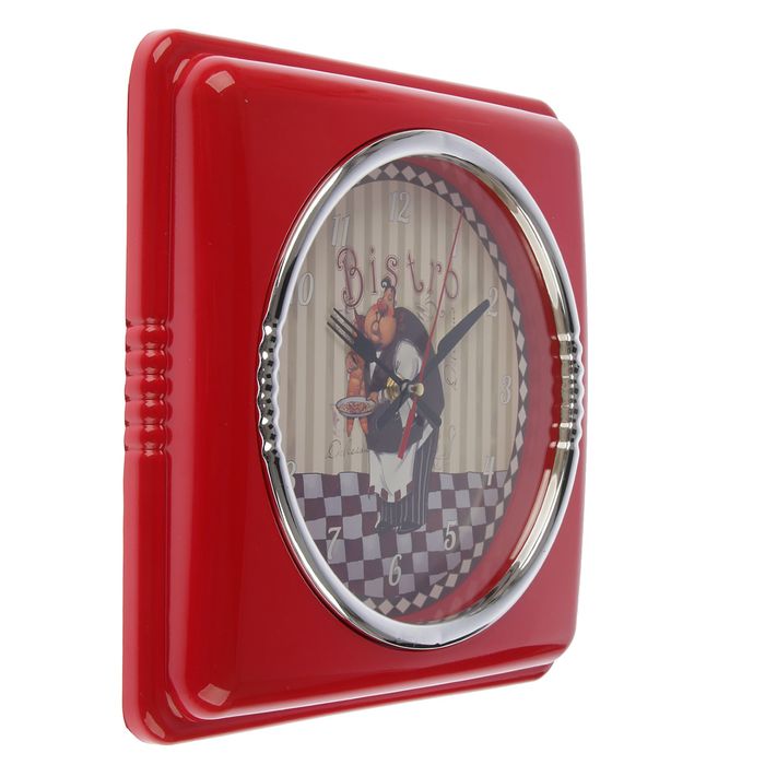 Часы настенные "Поварёнок", рама квадрат красная 30*30