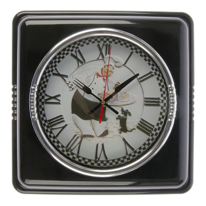 Часы настенные "Поварёнок", рама квадрат черная 30*30