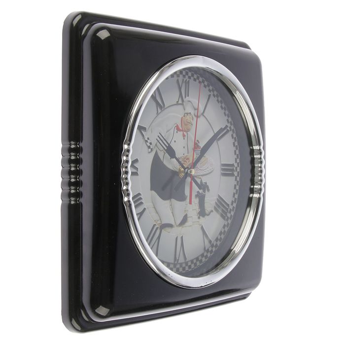 Часы настенные "Поварёнок", рама квадрат черная 30*30