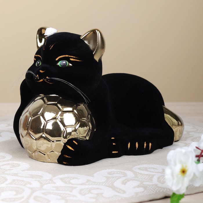 Копилка "Кот с мячом" булат, флок