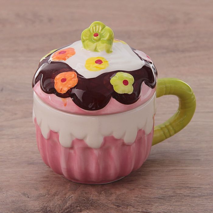 Кружка с керамической крышкой 250 мл "Сладкие цветочки", цвет МИКС