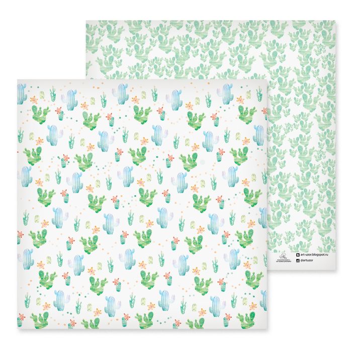 Бумага для скрапбукинга "Кактусы", 30.5х30.5 см