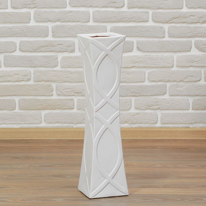 Ваза керамика напольная "День ночь" 60 см ромбы прямая белая
