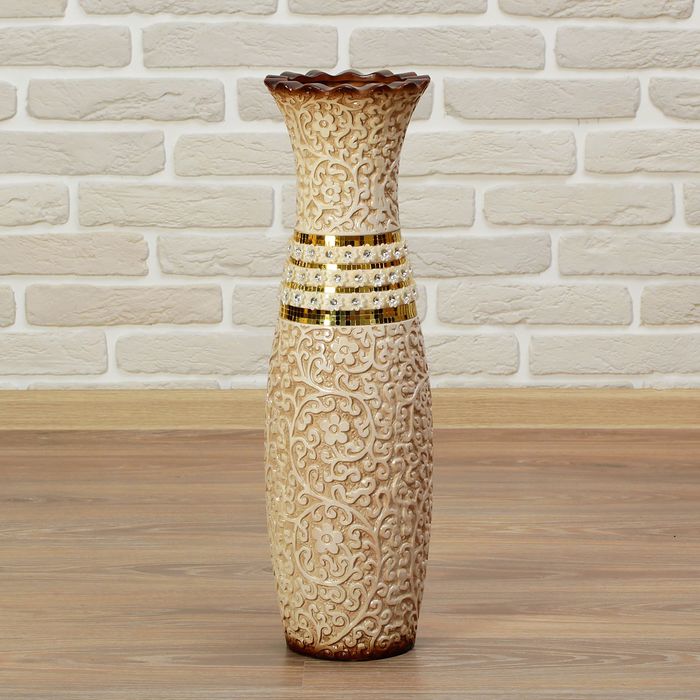 Ваза керамика напольная "Версаль" 60 см цветы коричневая горло волна