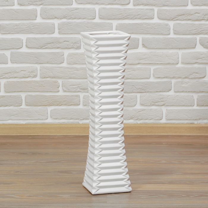 Ваза керамика напольная "День ночь" 60 см полосы прямая белая