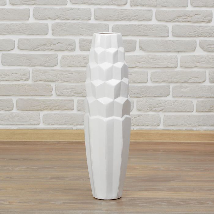 Ваза керамика напольная "День ночь" 60 см призма круглая белая
