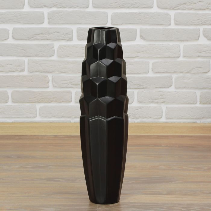 Ваза керамика напольная "День ночь" 60 см призма круглая черная