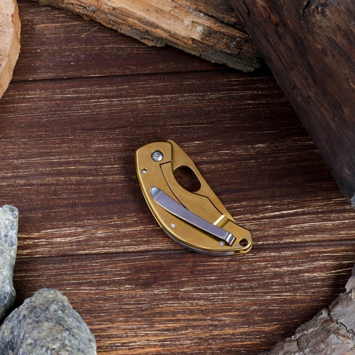 Нож складной, лезвие "drop-point" 4,9см, золотой, рукоять с точечками, фиксатор 6,5см