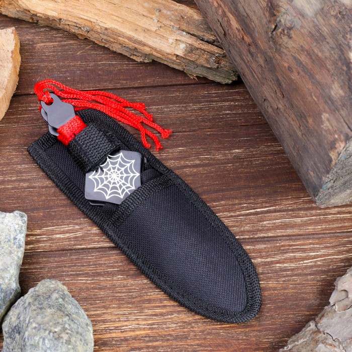 Набор ножей (3 шт) в красн.оплётке "Паук",лезвие копьеобразное 11,5см, черный, рукоять 4,5см