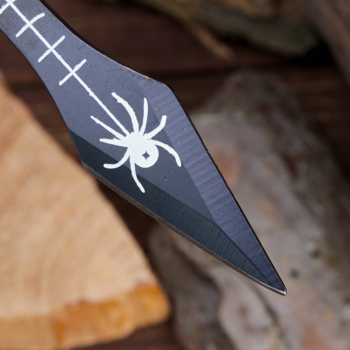 Набор ножей (3 шт) в красн.оплётке "Паук",лезвие копьеобразное 11,5см, черный, рукоять 4,5см